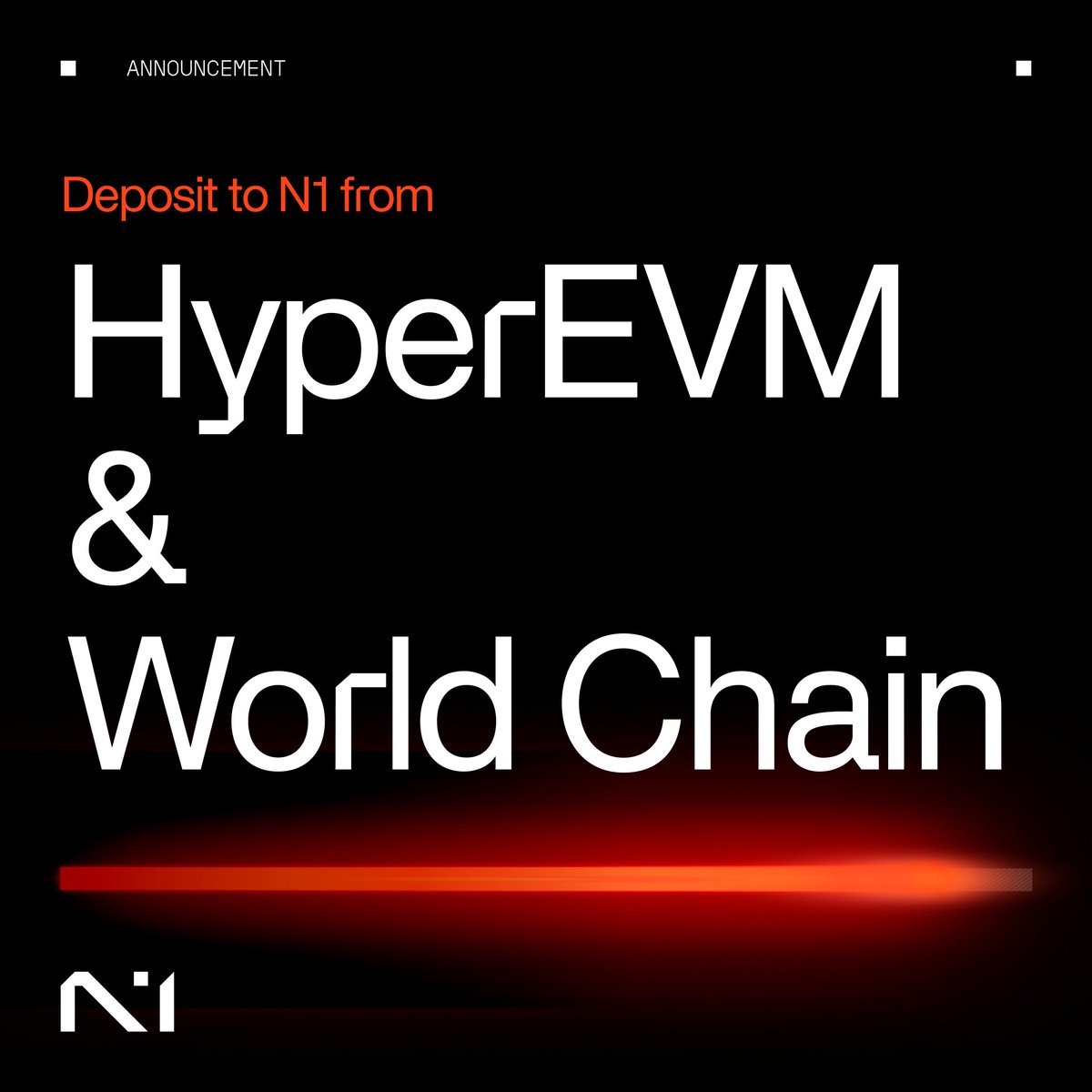 Deposits to N1 are now enabled from HyperEVM and World Chain.

Available today on <a href="/01Exchange/">01.xyz</a>.