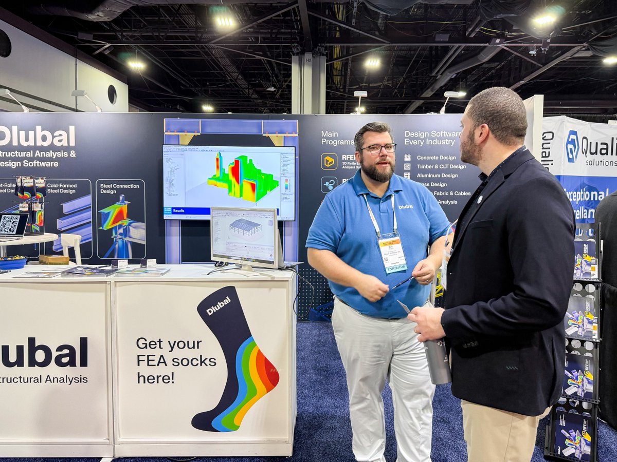 dlubal_en's tweet photo. Live from #NASCC26 in Atlanta! 🇺🇸

Find Amy, Cisca &amp; Matt at Booth #1008 to see #RFEM6 in action. Don't miss our Exhibitor Workshop TODAY: All-in-One: Steel Member &amp; Connection Design.

3-4 PM ET | Registration Hall A

P.S. Swing by to snag our legendary FEA socks! https://t.co/9udX6RuR42