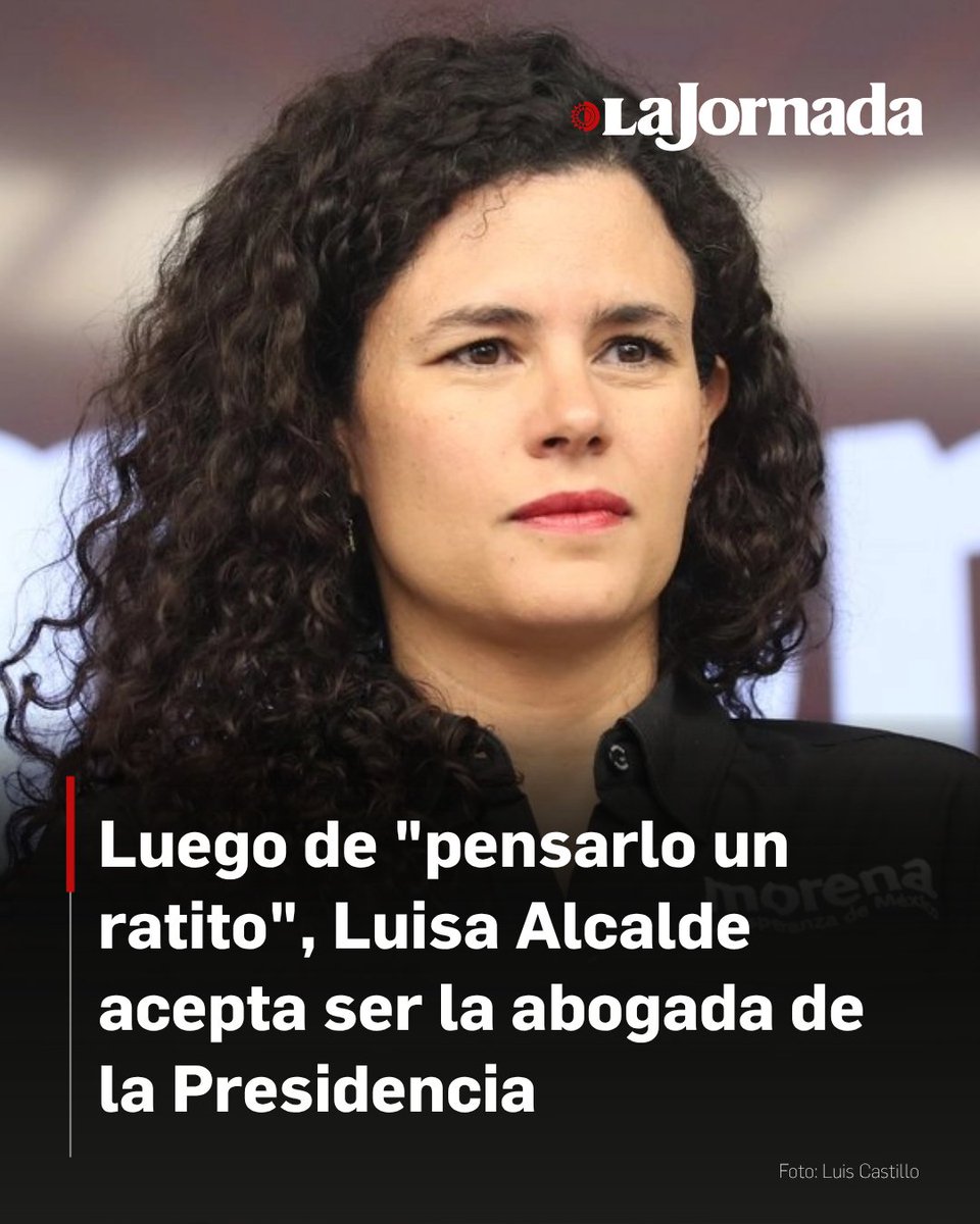 lajornadaonline's tweet photo. Año y medio antes de concluir el periodo para el que fue nombrada como dirigente nacional de Morena, Luisa María Alcalde confirmó que dejará el cargo, al aceptar la invitación de la presidenta Claudia Sheinbaum de encabezar la Consejería Jurídica del Ejecutivo Federal, frente a las versiones de que la titular de la Secretaría del Bienestar, Ariadna Montiel, será propuesta por mandos del partido para ser la nueva líder del guinda.

El proceso para renovar la dirigencia morenista podría tardar varias semanas, ya que de acuerdo con los estatutos del partido deberá convocar primero a una sesión del Consejo Nacional para presentar ante esa instancia oficialmente su renuncia.

Más información en: https://t.co/xc4Bm0mFDx