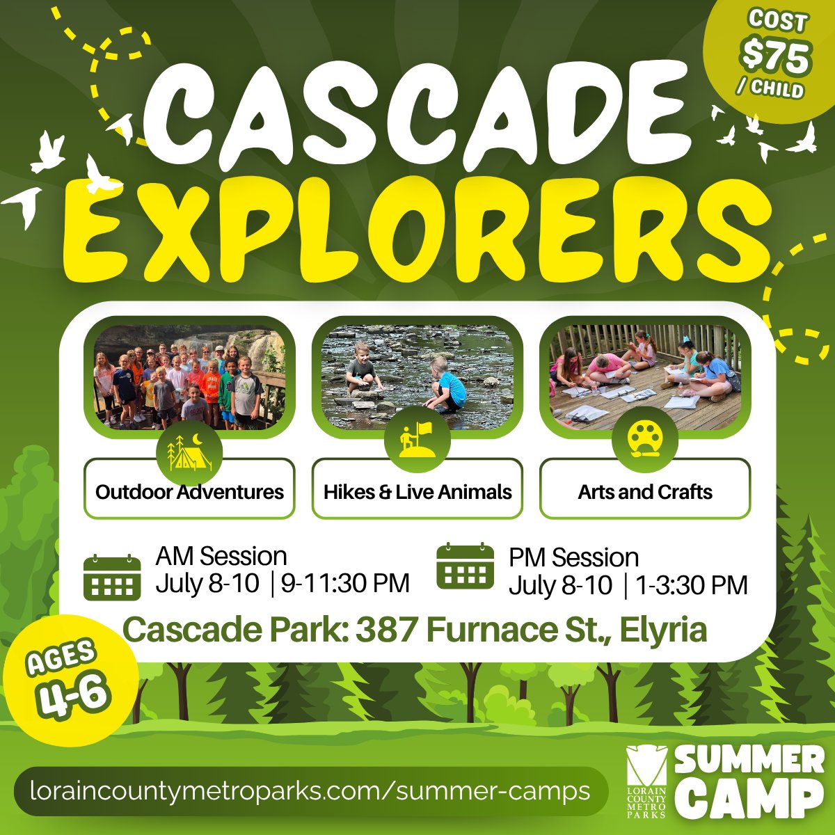 LCMetroParks's tweet image. Get outside and play at Cascade Park 🌿 Nature Camp is full of hikes, games, art, and live animal encounters—hands-on outdoor fun all summer long! Register now: tinyurl.com/SumCamp2026 or (440) 458-5121 #KidsActivities #SummerCamp