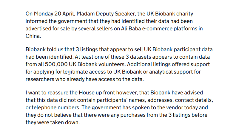 owenboswarva's tweet image. Statement on the use of UK Biobank data, from DSIT minister Ian Murray MP gov.uk/government/spe…

UK Biobank data security update ukbiobank.ac.uk/news/a-message…

It'll all be fine, just keep emphasising that it's "de-identified" data …

#personaldata #datasharing #dataprotection