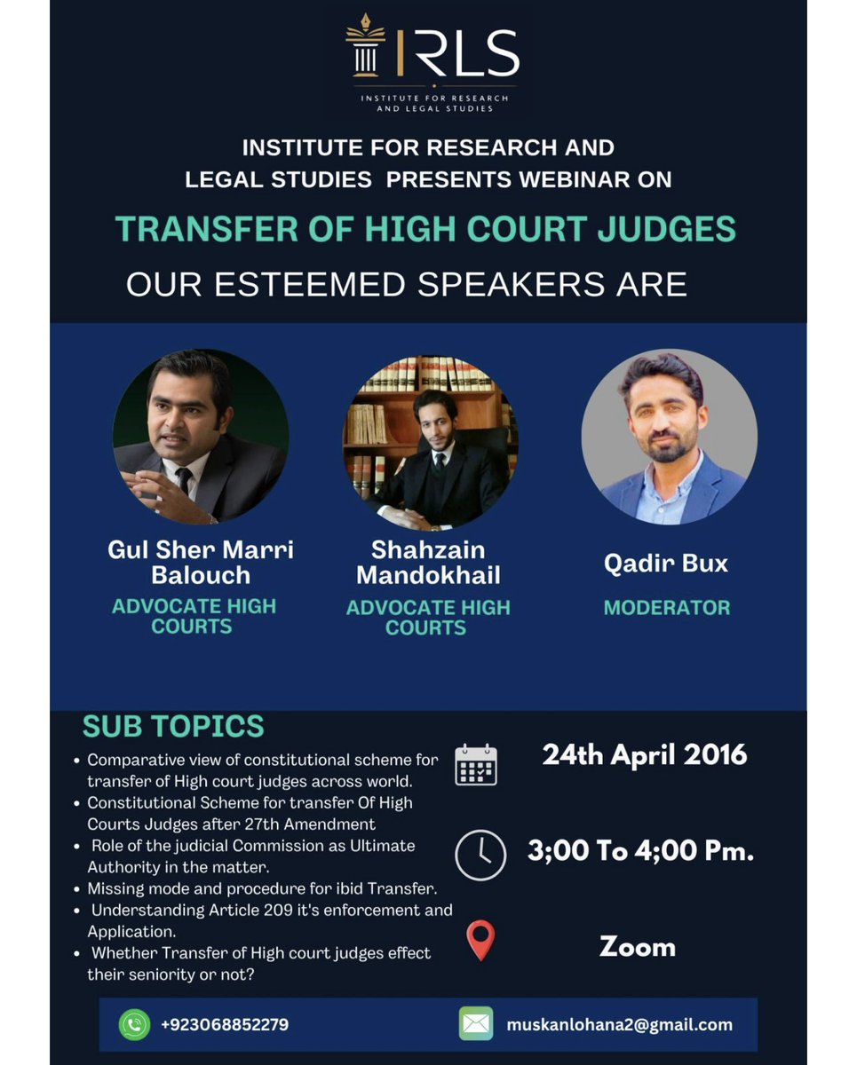 S_MANDOKHEL's tweet photo. An important discussion on the issue of transfer of judges of the High Courts, where i shall be joining as a speaker. Please feel free to register yourself at https://t.co/ofxUdqjEuk https://t.co/WOImRF2JBV