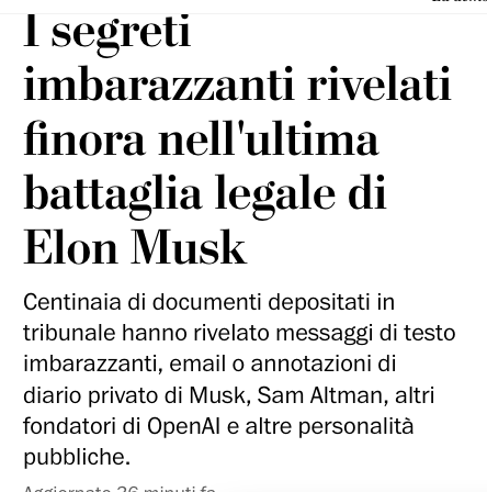 mcc43_'s tweet image. #Musk, Tesla, e Sam Altman, OpenAI (la società che ha creato #ChatGPT) si affronteranno in tribunale in una causa intentata da Musk, secondo la quale Altman e altri si sarebbero arricchiti tradendo la missione originaria dell'azienda di #intelligenzaartificiale.
Washington Post