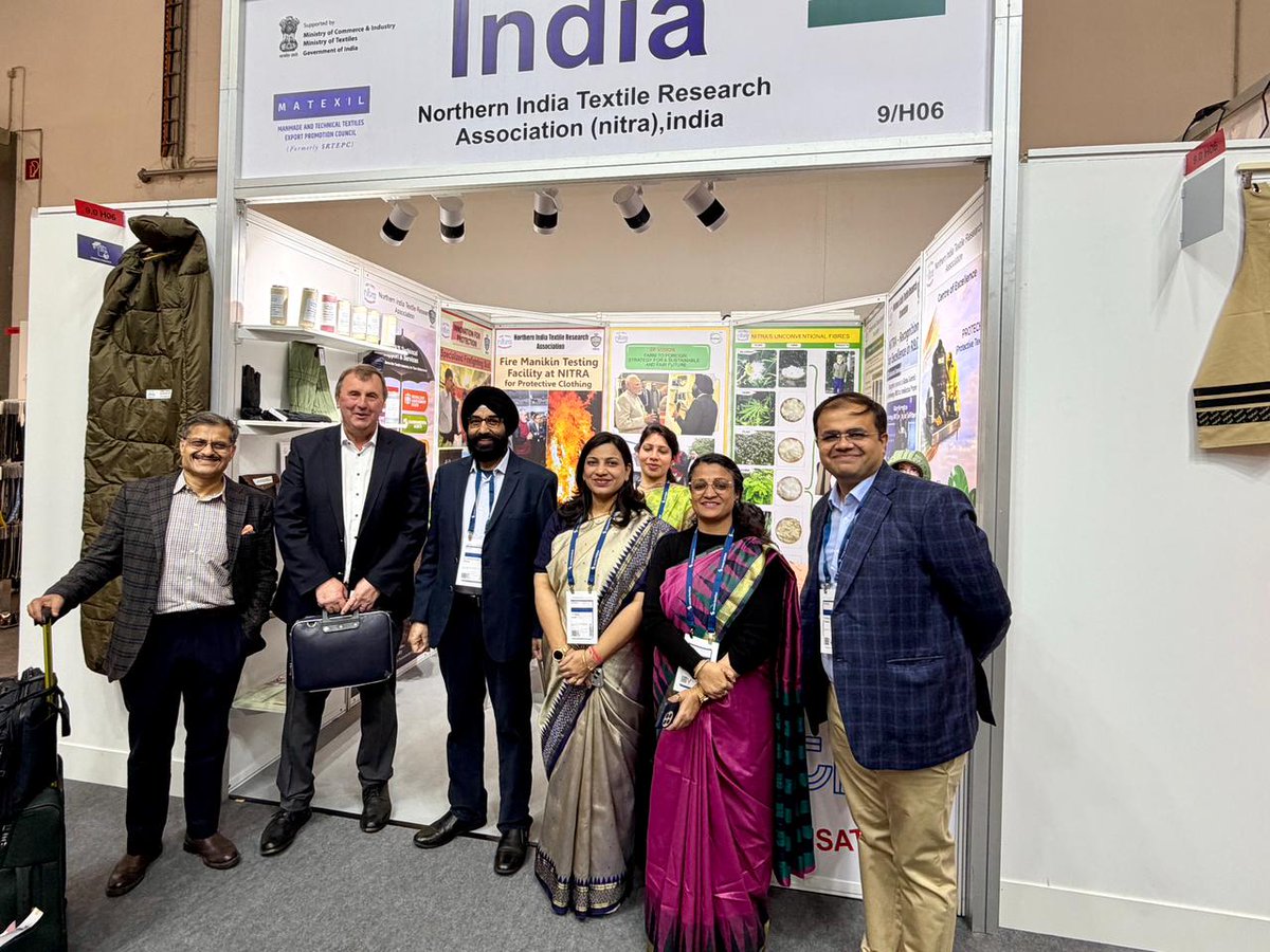 NITRAgzb's tweet photo. It was an honour to welcome Mr. Amit Thapar, President of Ganga Acrowools Ltd, to the NITRA stall at Techtextil Frankfurt 2026 .

He was warmly received by Dr. M. S. Parmar, DG, NITRA, who welcomed him to the stall and engaged in insightful discussions on innovation, quality. https://t.co/5NHHDpJChw
