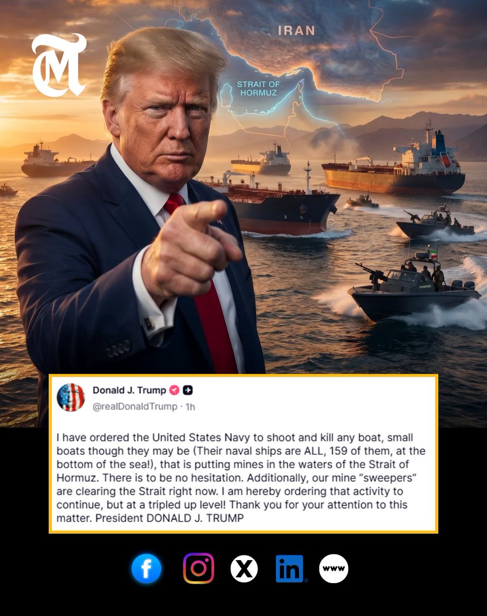 themestimes's tweet image. President Trump orders US Navy to shoot and kill any Iranian boat putting mines in the Strait of Hormuz.

#DonaldTrump #iran #StraitOfHormuz
