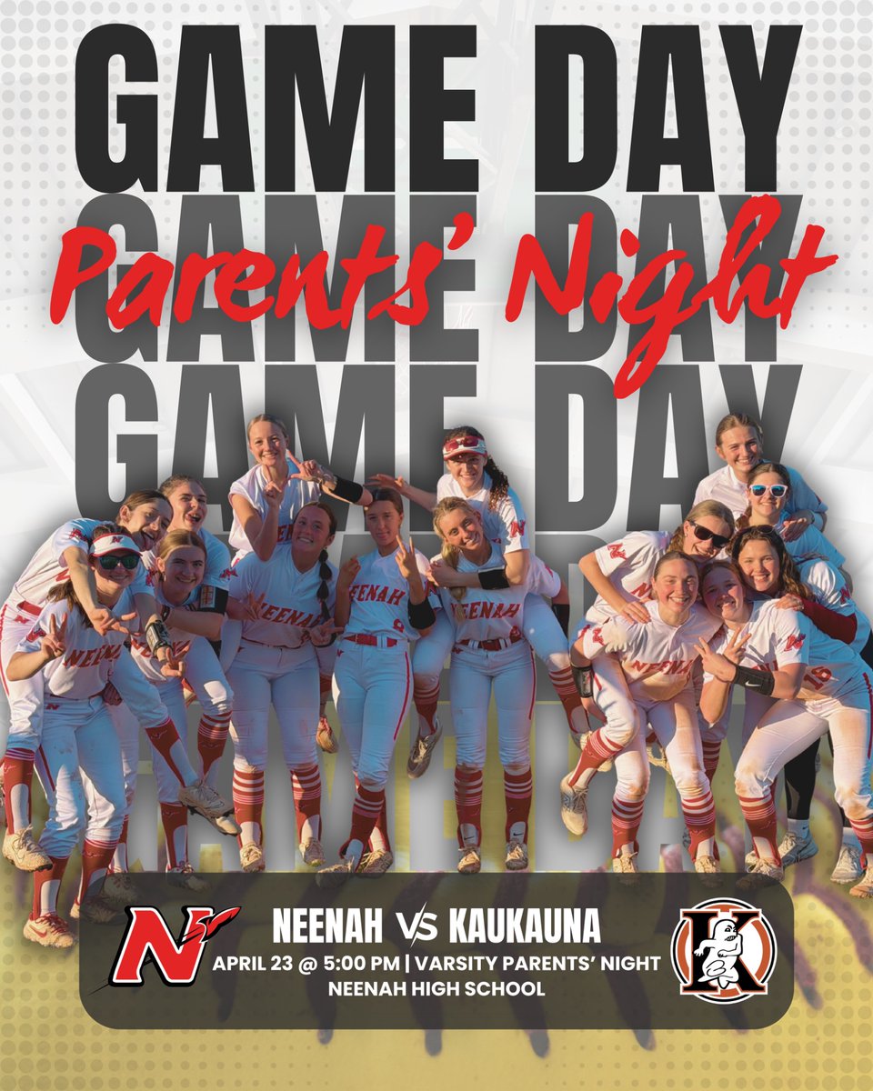 NeenahRocketsSB's tweet photo. IT’S GAME DAY and VARSITY PARENTS’ NIGHT! ❤️🚀🥎
🥎: Neenah vs. Kaukauna (JV and Varsity)
📍: Neenah High School
🕔: 4:45 Varsity Parent Recognition, 5:00 p.m. Game Time! https://t.co/gDHen8iXGl