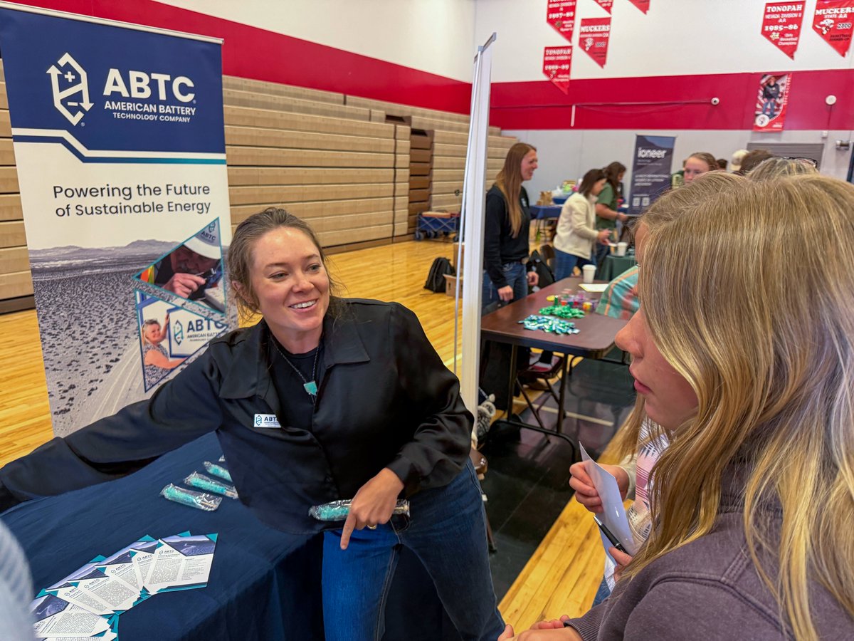 abt_company's tweet photo. American Battery Technology Company was proud to spend time recently in Tonopah this week as part of our ongoing community engagement efforts.

Our team— Kerry Rohrmeier, (Head of Community Impact), Ross Leisinger (Head of Resources), Shirley Perkins (Community Liaison), Joe Fotu (Sr. Technical Recruiter), Jordan Elkins (Head of People), and Tiffiany Moehring (Head of Communications)—participated in Tonopah High School’s career fair, connecting with students and sharing insights into career pathways within the growing battery materials industry.

Kerry also joined students in the classroom as a guest lecturer providing real-world context tied to our work at the Tonopah Flats project and in advancing a domestic battery metals supply chain.

Learn more about the Tonopah Flats project: https://t.co/QysrHRvg29