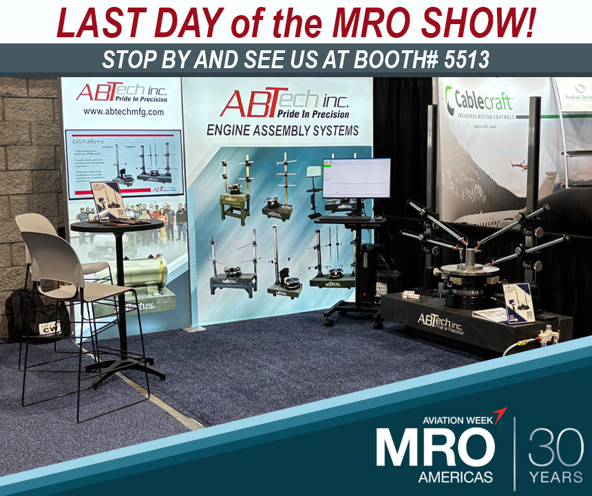 ABTechInc's tweet photo. It’s the final day of MRO Americas! If you’re at the show and haven’t stopped by yet, there’s still time to connect with the ABTech team. Come see Tabatha and Ryan and learn more about our Turbine Engine Assembly platforms.

Booth 5513

Let’s talk before the show wraps up. https://t.co/pJS9t8bZrU