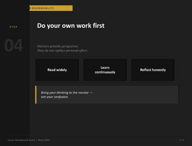 Nuhu_Salif's tweet image. The best mentor is usually a few steps ahead—not at the very top.

Here’s a simple 4-step way to find them 👇
#Mentorship #CareerDevelopment