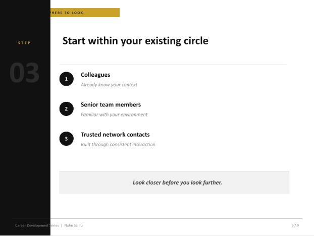 Nuhu_Salif's tweet image. The best mentor is usually a few steps ahead—not at the very top.

Here’s a simple 4-step way to find them 👇
#Mentorship #CareerDevelopment