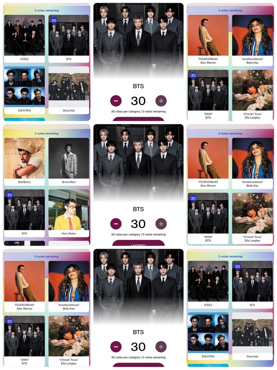 #AMAs
一斉投票始まってます‼️
本日分まだ投票済んでないGoogleアカウントある方はぜひお忘れなく投票を〜‼️‼️

vote.theamas.com/artist-of-the-…