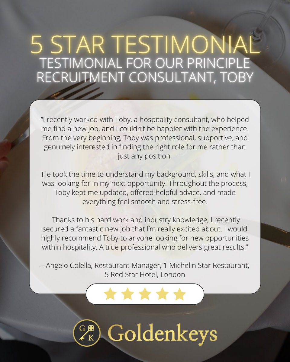 GoldenkeysRec's tweet image. If you're ready for a move that’s genuinely tailored to you, get in touch at goldenkeys@goldenkeys.co.uk or call 020 7581 5739.📩

#restaurantmanager #hospitalityrecruitment #michelinstar #luxuryhotel #londonjobs