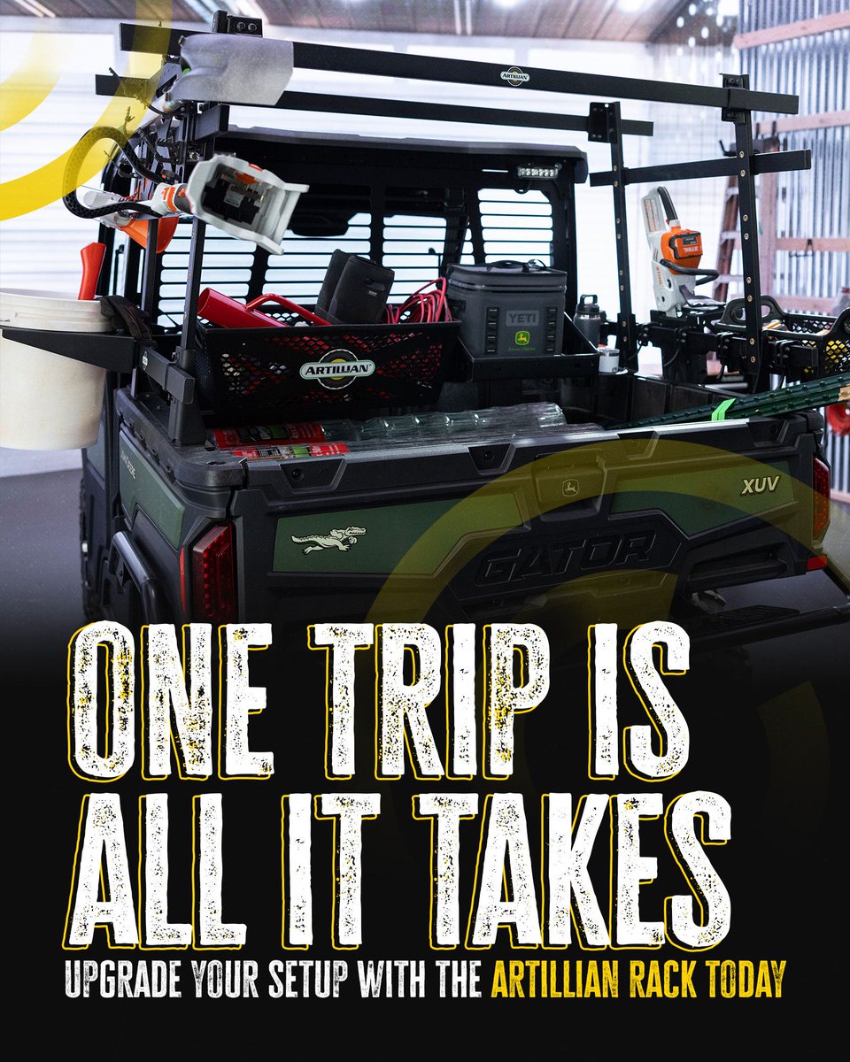 ArtillianLLC's tweet photo. POV: You mounted the Artillian #rack, and now you never need to make a second trip.
#Upgrade your setup today:
๐ https://t.co/0PW5JJip7w
โ sales@artillian.com
๐ (508) 459-4394
#UTV #Kubota #JohnDeere #Artillian #ToolRack #Tools https://t.co/NtXMSrvCLj