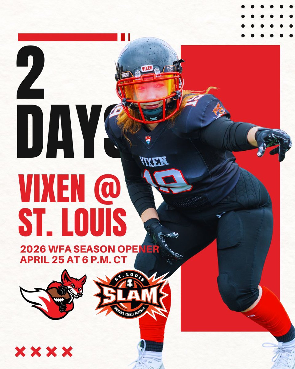 ARE YOU READY FOR SOME VIXEN FOOTBALL?🦊 🏈 The 2026 season kicks off in two days, with the Vixen's home opener right around the corner on May 2.

#FearTheFox | #MinnesotaVixen | #WFA