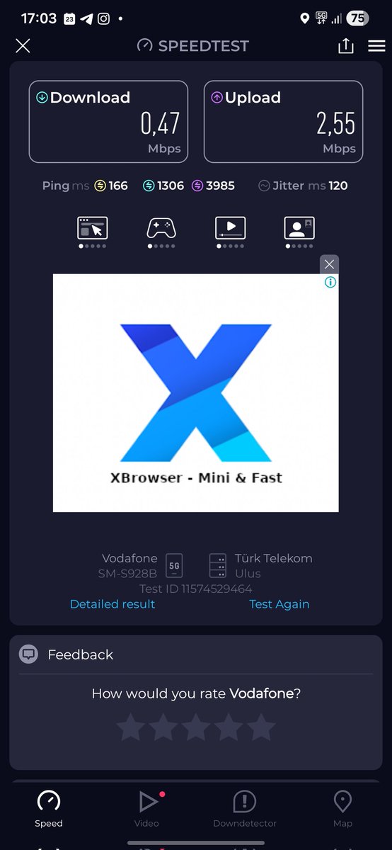 MMSeyfi's tweet image. Senin yapacağın 5G bukadar olur @VodafoneTR  

Check out my Speedtest result! How fast is your internet? speedtest.net/my-result/a/11…
#5gtürkiye #5gi̇letişim #5g