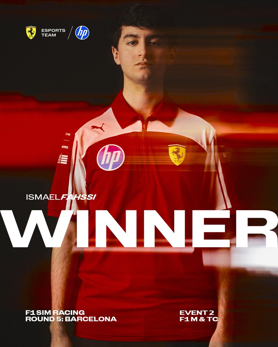 FerrariEsports's tweet photo. HOME RACE WINNER! What a race! Ismael wins #F1SimRacing Round 5 🤩

#FerrariEsports https://t.co/fA6AWv7fHk