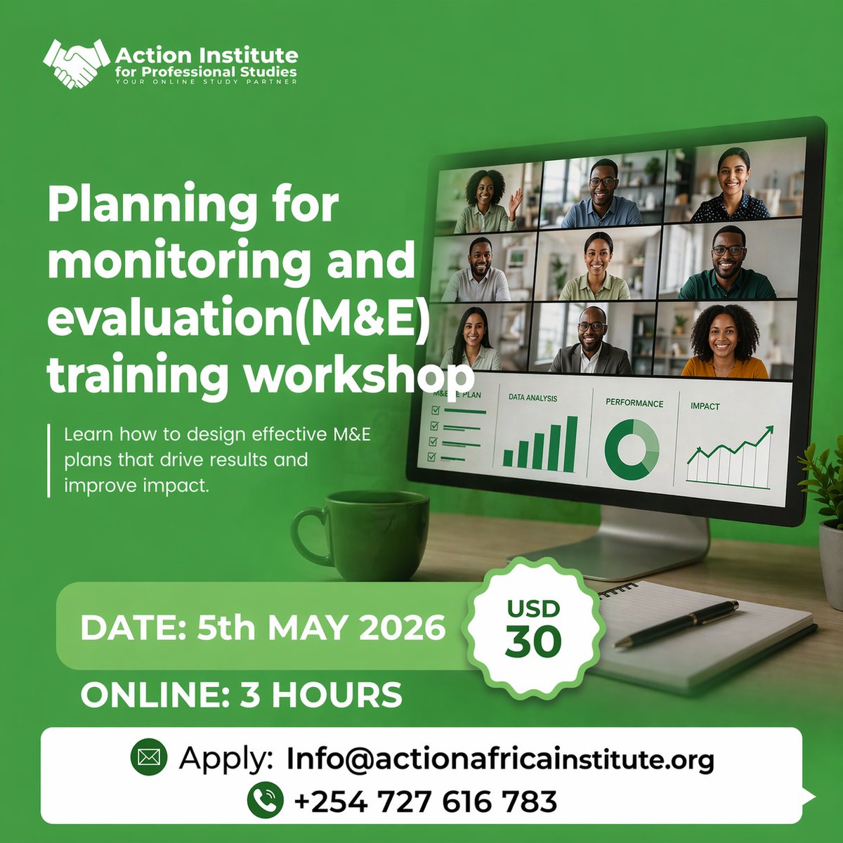 ActionAfr's tweet image. Turn data into impact 📊✨
Join our M&amp;amp;E Training Workshop
Learn how to design plans that drive real results
📅 May 5
⏳ 3 Hours Online
💰$30
📩 Apply now: info@actionafricainstitute.org
+254 727 616 783

#MonitoringAndEvaluation #MEL #MEAL #ResultsBasedManagement
