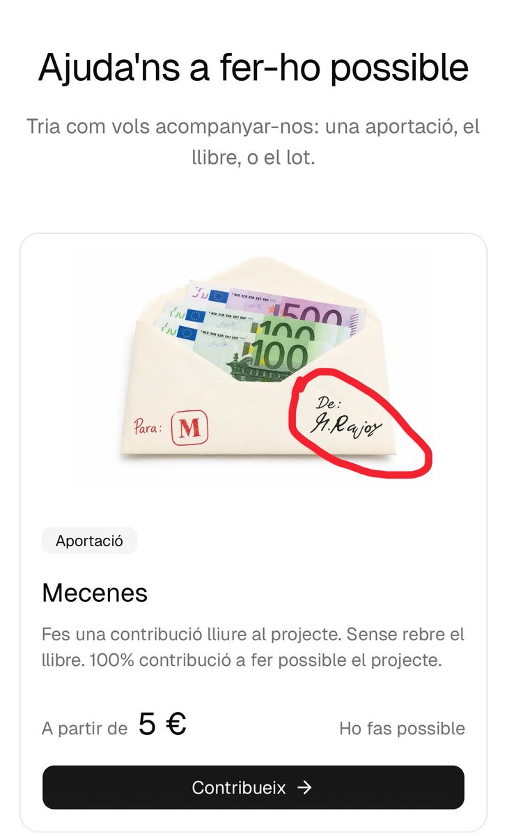 Recordeu que des d’avui nosaltres també acceptem sobres ✉️💶

Com en M. Rajoy!