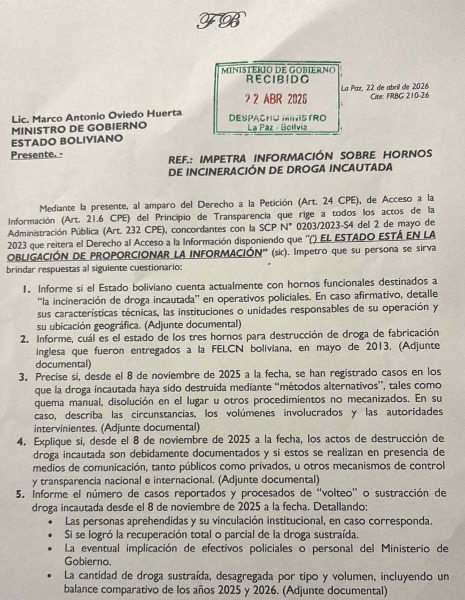 ¿EL CENTRALISMO DOCUMENTA LA DESTRUCCIÓN DE DR0G4 INCAUTADA EN HORNOS HABILITADOS PARA ESE FIN⁉ 

En 2022, cuando hicimos comparecer en Petición Oral al entonces ministro de Gobierno, alias “Sonia”, para que responda sobre los operativos de incautación de dr0g4 en megafactorías