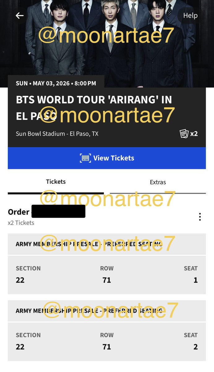 WTS | Want to Sell

Two (2) BTS Tickets for Arirang Tour in El Paso

📍Sun Bowl, El Paso, TX

 May 03 | 5/3

- Selling for fv
- Will provide any proof needed

DM ME IF INTERESTED!
#arirang #bts #btselpaso #arirangelpaso #btstour