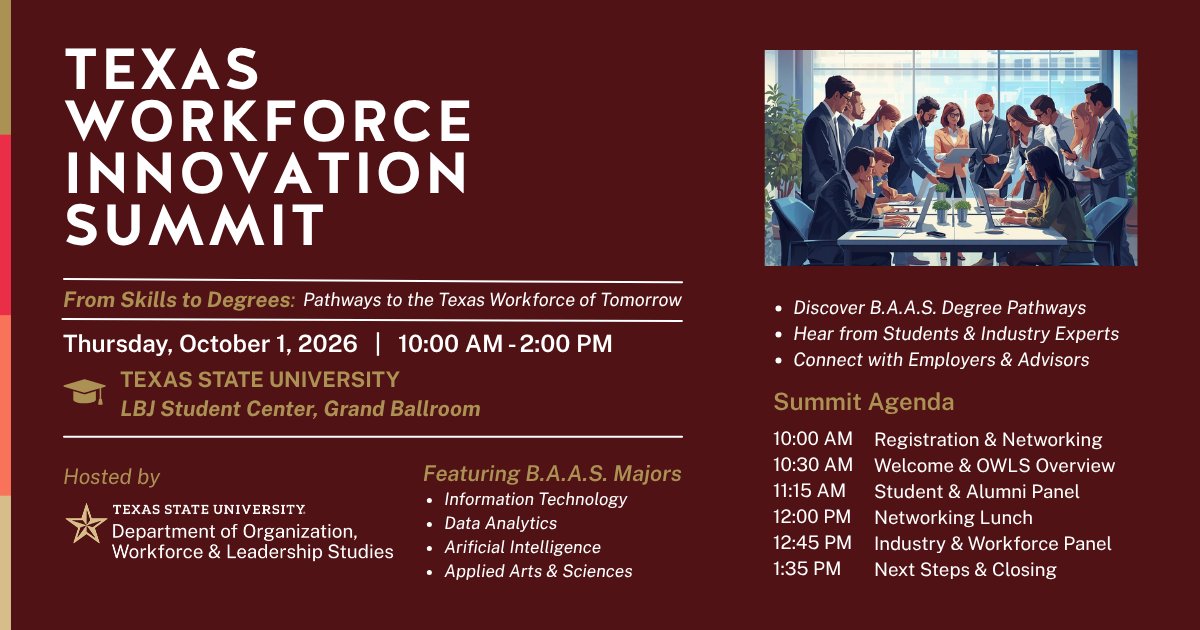 TxStateOWLS's tweet photo. REGISTRATION: https://t.co/H63thYMsqM

https://t.co/X561xY1Kvd

#OWLSAtWork #StudentSuccess #Leadership #CareerJourney #TexasState #Workforce #Education https://t.co/Hom7nxaYqg