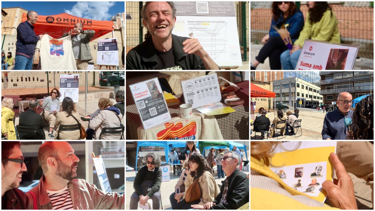 omniumBnord's tweet photo. En aquesta fira de Sant Jordi a #Badalona on sembla que es vulguin desterrar les entitats de cultura hem reivindicat, malgrat tot, la novel·la gràfica amb Toni Benages i l'ús de l'humor en la comunicació a xarxes amb @amemsillegim ! A la tarda més, amb llibres KM.0 i Anna Rovira. https://t.co/dayNtd6IcT