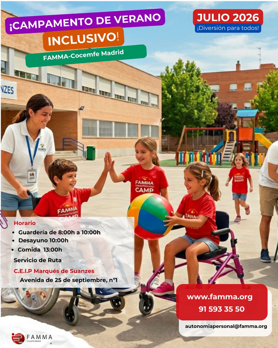FAMMA_Co_Madrid's tweet image. 🌅 Te recordamos que en 
@FAMMA_Co_Madrid ya se ha abierto el periodo de inscripción para apuntar a tus peques a nuestro campamento de vernao #inclusivo
➕ Información en: famma.org/campamentos-de…
#aprendiendojuntos #diversionparatodo