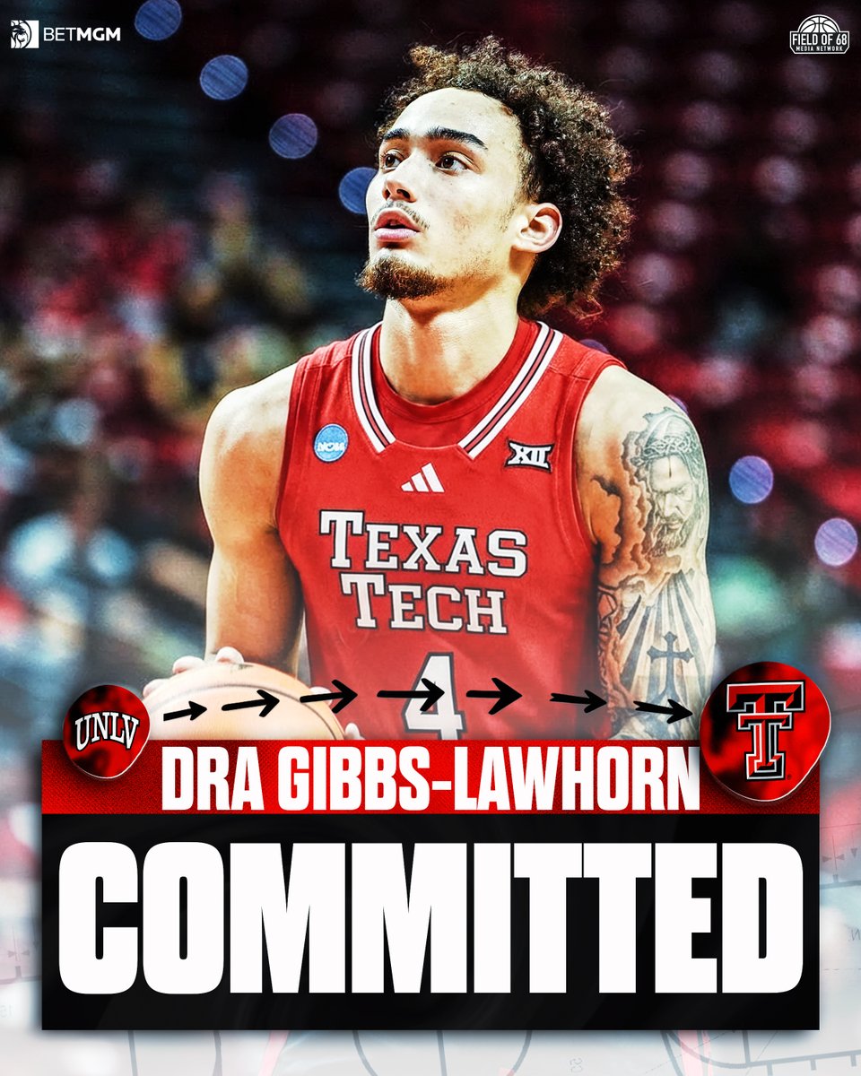 TheFieldOf68's tweet photo. NEWS: Dra Gibbs-Lawhorn has committed to Texas Tech, per multiple reports

He averaged 20.7 PPG, 3.1 RPG and shot 42% from three this past season, earning him All-Mountain West honors.