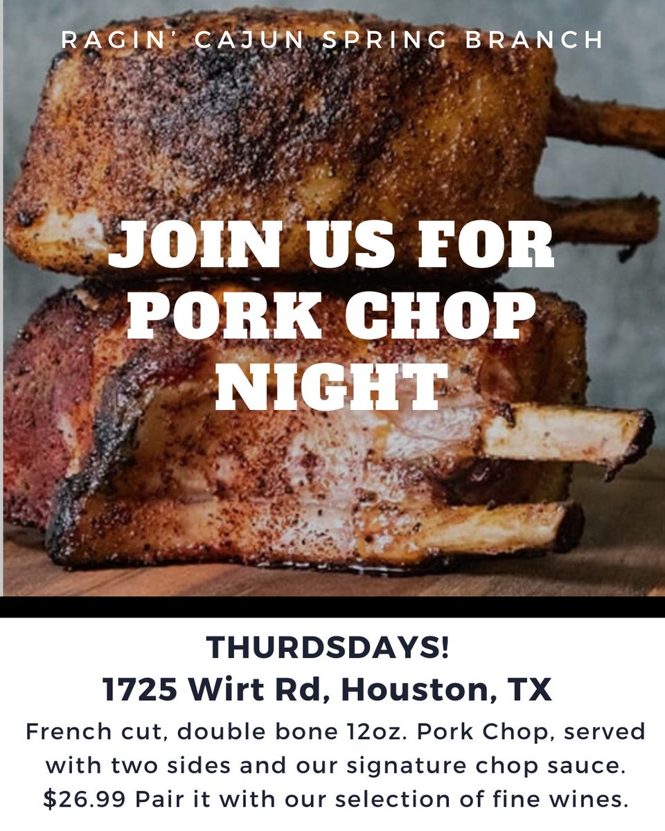 ragincajunhou's tweet image. Thursdays in Spring Branch - Pork Chop Night
#Thursday #porkchop #chop @SpringBranchMD @SBISD #springbranchhouston #ragincajun