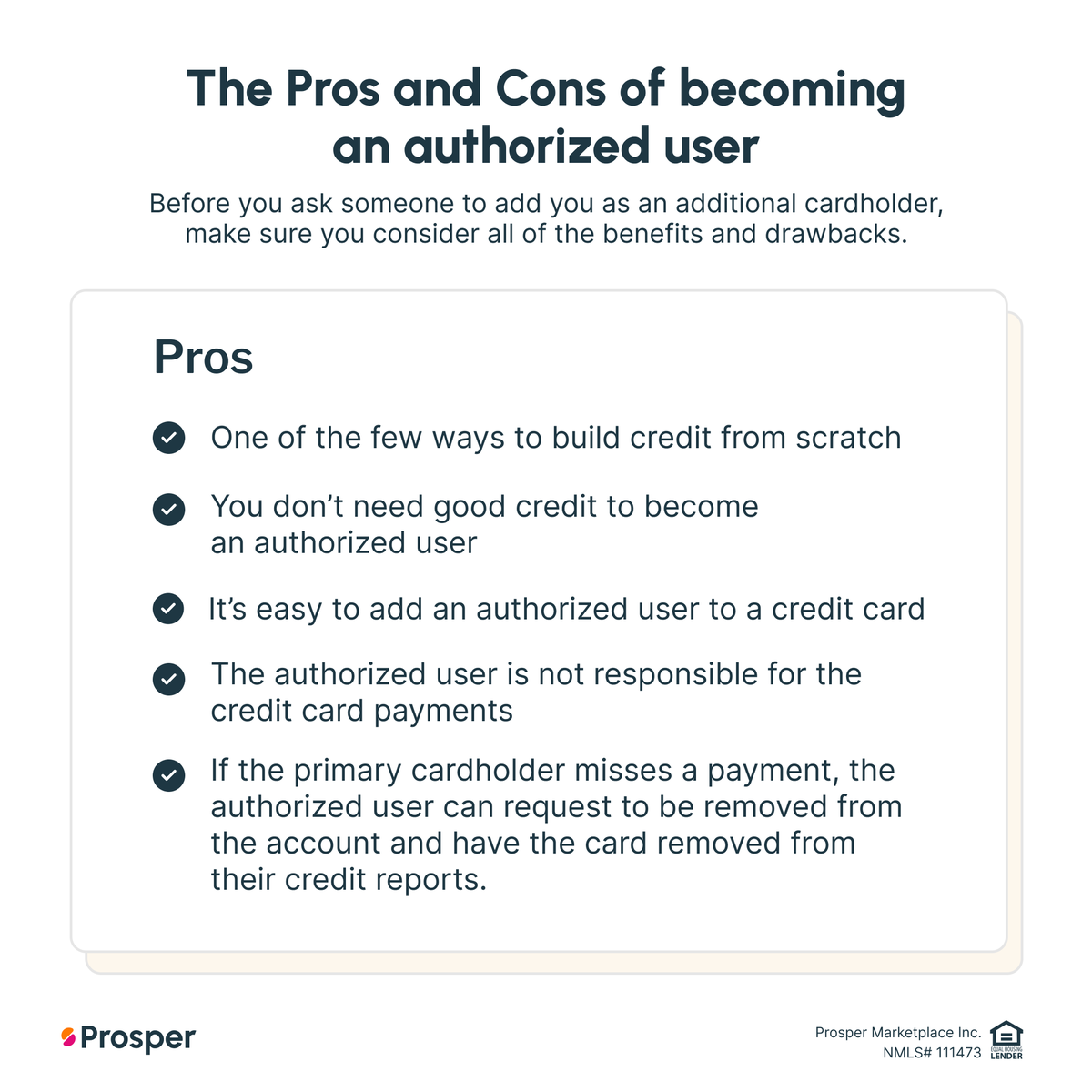 ProsperLoans's tweet photo. Building credit from scratch can feel like a catch-22: you need a score to get a card, but you need a card to get a score. 

One of the best ways around this is to become an "authorized user" on a loved one's account. Learn more at: https://t.co/53IHF98VCz https://t.co/sZ8bBoYdKL