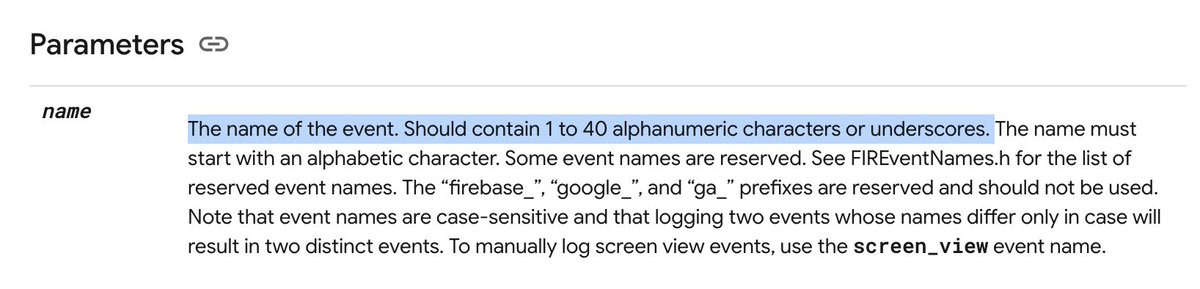 QamarSafadi's tweet image. I was today years old when I found out #Firebase Analytics has a limit on event name length, 

If you exceed it, your event won’t be logged👀 ! 

firebase.google.com/docs/reference…  

#AndroidDev