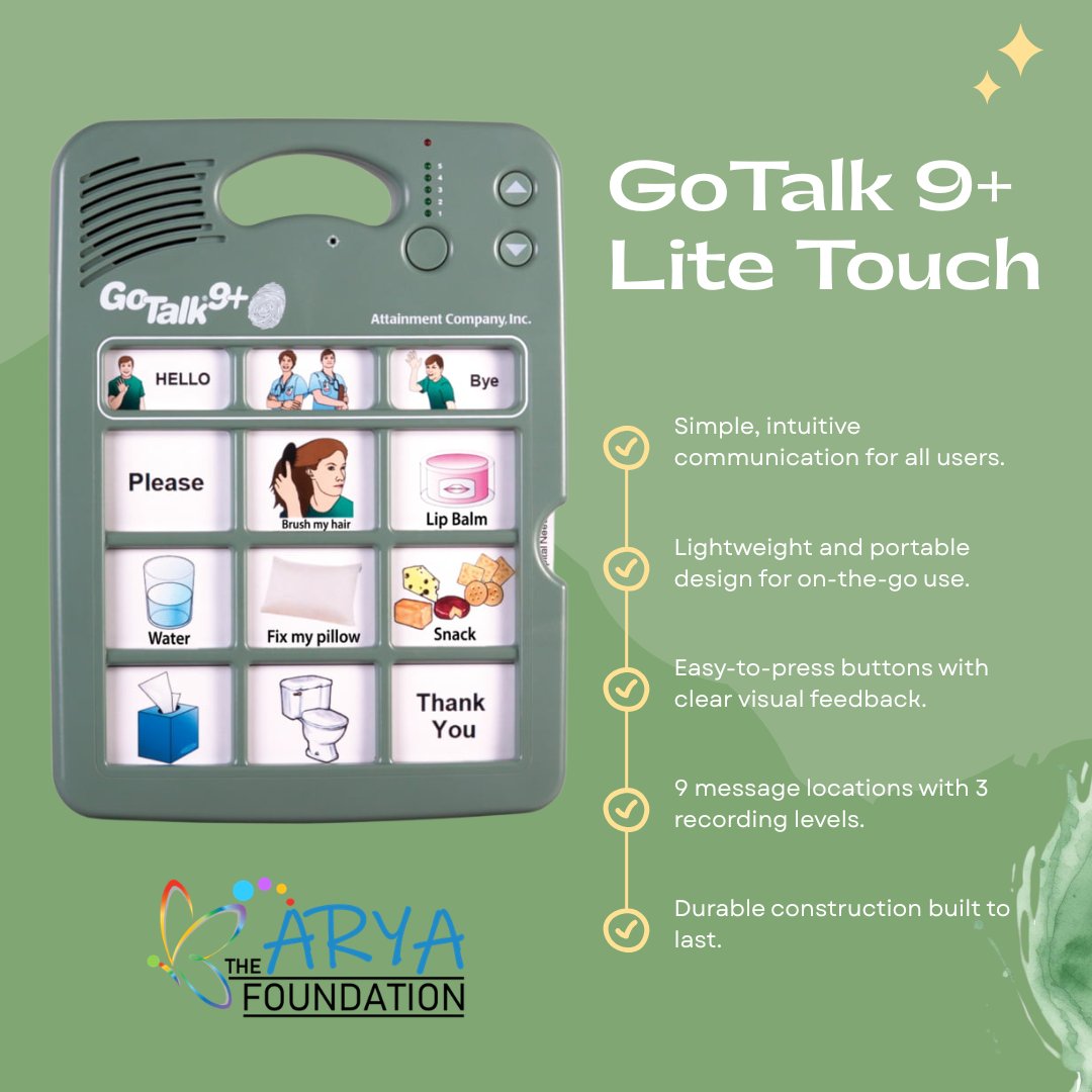 TheAryaFoundati's tweet image. Every tap is a triumph! 🗣️ The GoTalk 9+ Lite Touch helps non-verbal children communicate with ease. 

The Arya Foundation is proud to provide this adaptive tech to St. Louis families. Help us give more kids a voice! 🕊️

#TheAryaFoundation #AAC #SpecialNeeds #GoTalk #Independence