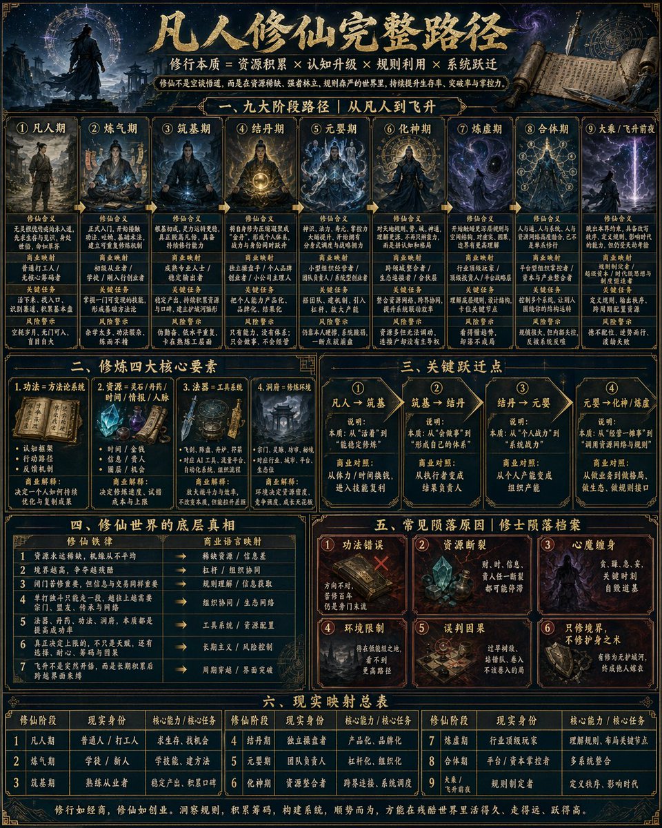 daidawang333's tweet image. 《凡人修仙传》修炼路线大全！
凡人修仙之路，和现实商业社会竞争之路，相互映照。
我等在这灵气稀薄的现实世界，又何尝不是在各自的修仙之路上砥砺前行？

#凡人修仙 #openai #ai #image-2