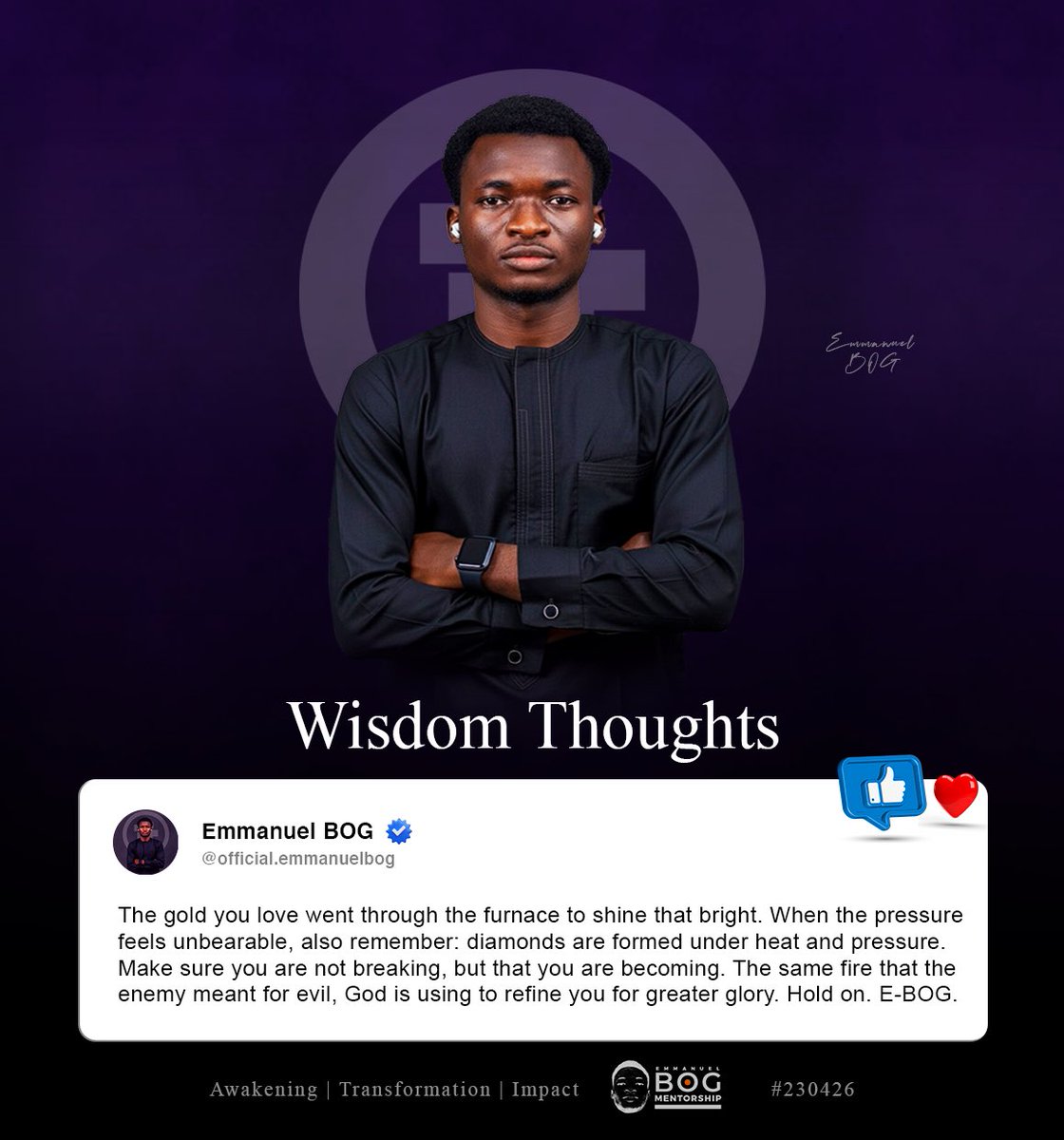 Emmanuel_BOG's tweet photo. The pressure won’t kill you, it will build you if you don’t give up!

#wisdomthoughts #emmanuelbog #trending #faithleadership #viral https://t.co/wwdd4GD7KB