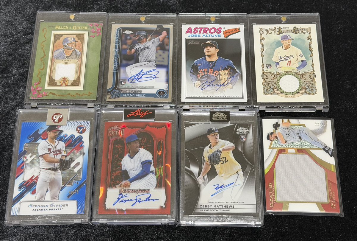 ker_show3000's tweet image. 開封結果！

✍️Auto
・Jose Altuve
・Agustin Ramirez
・Ferguson Jenkins /13
・Zebby Matthews
⚾️Relic
・Roki Sasaki
・Corey Seager
・Jeff Bagwell /25
🔵Serial
・Spencer Strider /75

アルトゥーべ初サイン嬉しい🤤
アグスティンラミレスも今年も頑張ってくれー！

#topps