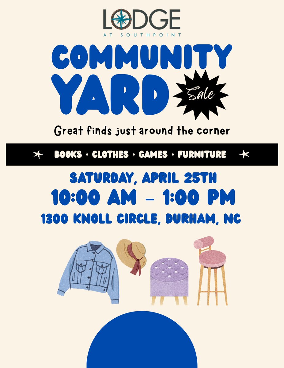 lodgesouthpoint's tweet image. Community Yard Sale this Saturday! 🛍️✨
Shop great deals, find hidden gems &amp;amp; meet your neighbors!

📅 April 25
⏰ 10AM–1PM
📍1300 Knoll Cr, Durham, NC

Don’t miss it! 💛 #YardSale #CommunityEvents #ShopLocal #LodgeatSouthpoint