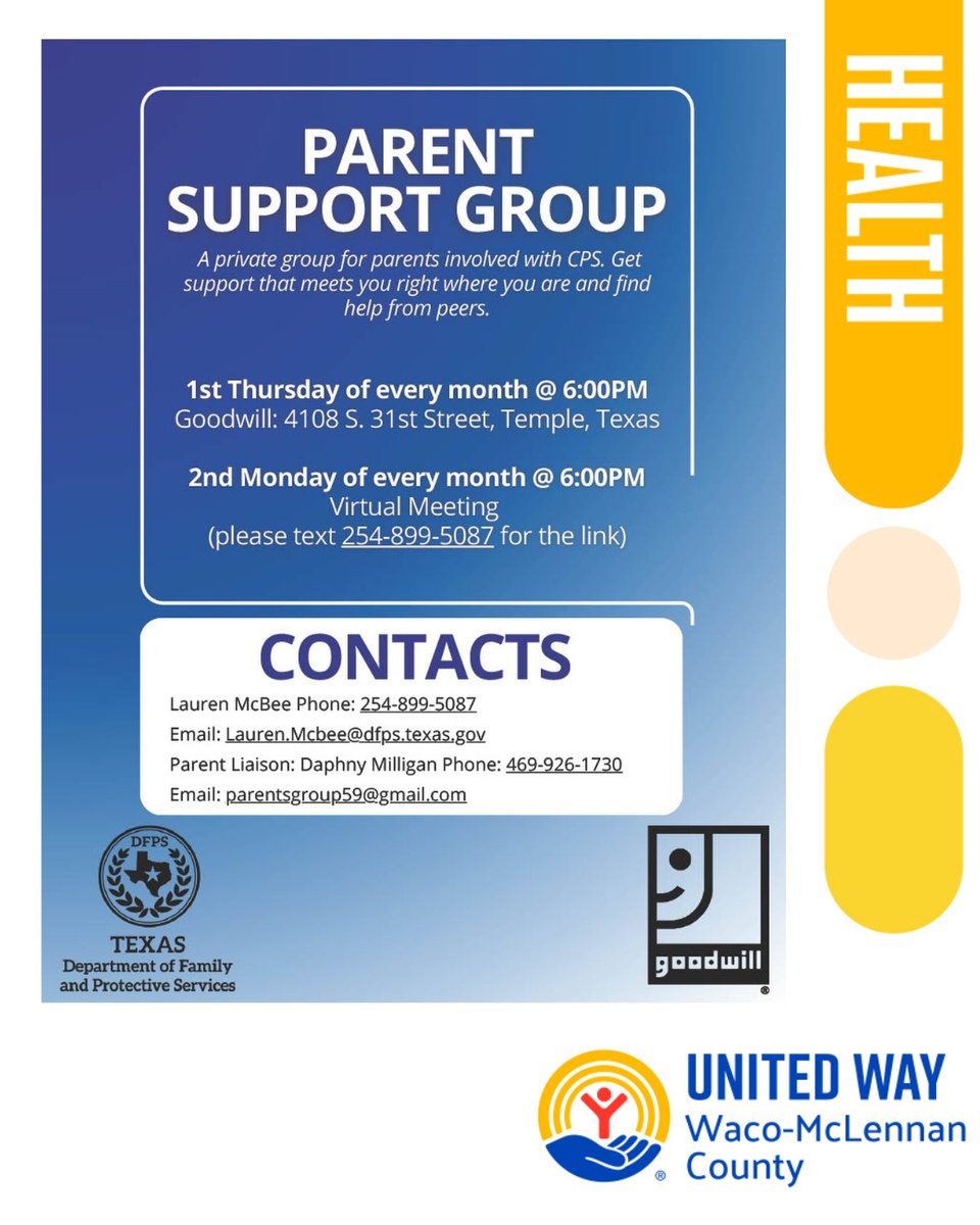 UWWMC's tweet photo. Parenting while working with CPS can feel overwhelming—you don’t have to do it alone.
HOT Goodwill’s Parent Support Group offers a safe, judgment-free space to connect, share, and find support.
Proud to stand with partners helping our neighbors reach their fullest potential. https://t.co/k4ApjWaoe5
