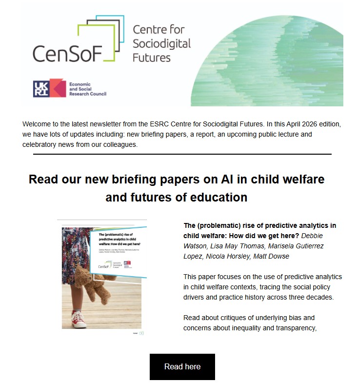 SociodigFutures's tweet photo. 📢 Our latest newsletter is out now! 📢

Read about 👇

📄Briefing papers on AI in child welfare and futures of education
🚣 Report on small boat crossings
🏅 OBE news
🌍 Lots of blogs

... and more besides!

Read here ▶️ https://t.co/bqmnQPWvLJ https://t.co/X1ZVbmdPCQ