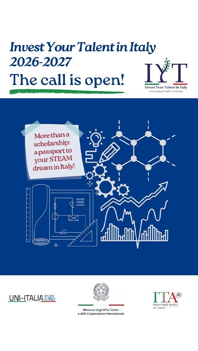 ItalyinUK's tweet image. Applications are open for the Invest your Talent in Italy scholarships! Over 240 postgraduate courses at 24 Italian universities. They honour the memory of Giulia Cecchetin, a student killed by her ex-boyfriend. Info at tinyurl.com/48suru56.
#InvestYourTalent #scholarships