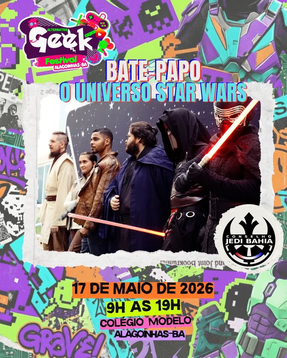 Chamando todos os fãs de Star Wars ✨️

Diretamente de uma galáxia muito, muito distante, para um bate-papo muito especial, o @conselhojediba estará pela primeira vez em Alagoinhas e você comparecer deve!

Além do bate-papo, teremos apresentação e quiz temático valendo brindes!