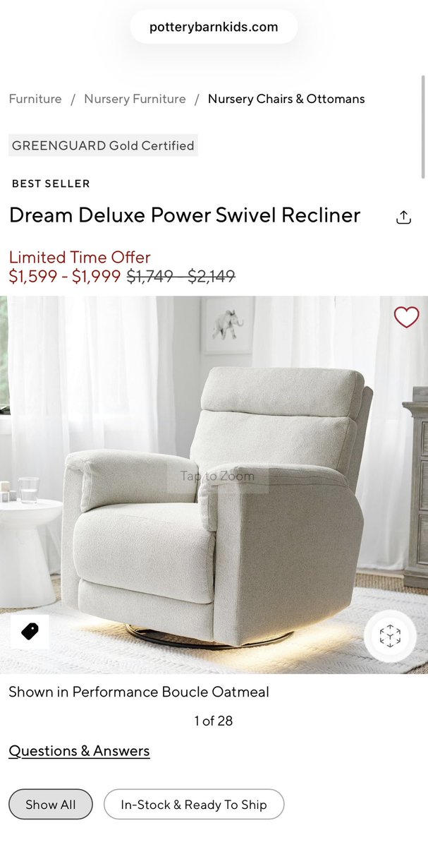 MadisonMab's tweet image. PARENTS! If you’re considering this @potterybarn recliner from #PotteryBarnKids there is a defect and it will work for a little over a year before cracking! And then you’re on your own to get it fixed! They will only help if it’s under a year. YIKES! #Momlife #badservice