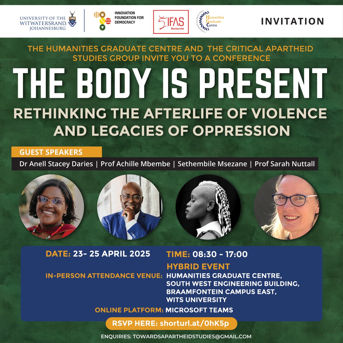 ndlovu_sam's tweet photo. Throwback to our 2025 conference, "The Body is Present." 
As we get excited for "Apartheid After South Africa" coming up July 29–31, 2026, check out Dr Stacy Daries’s unforgettable opening address from last year!     
Watch here: https://t.co/zavyb4pxMu #apartheidaftersouthafrica https://t.co/WEpM3lZ5QZ