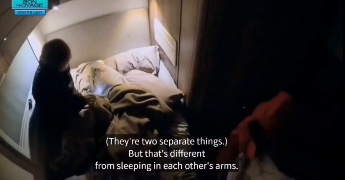 mninissaa's tweet photo. context: in bon voyage 4, taehyung was going to sleep next to namjoon and wanted to hold him while sleeping while namjoon wasn’t too fond of the idea https://t.co/JEtsKvvw17