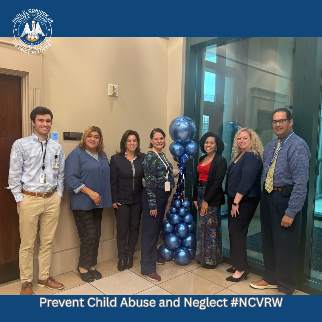 JeffParishDA's tweet photo. April is Child Abuse Prevention Month, and we recognize the event during National Crime Victims’ Rights Week by wearing blue clothing. The Jefferson Children’s Advocacy Center plants pinwheels during the month each year to focus on child abuse and neglect. https://t.co/Y2GZKuhGJF