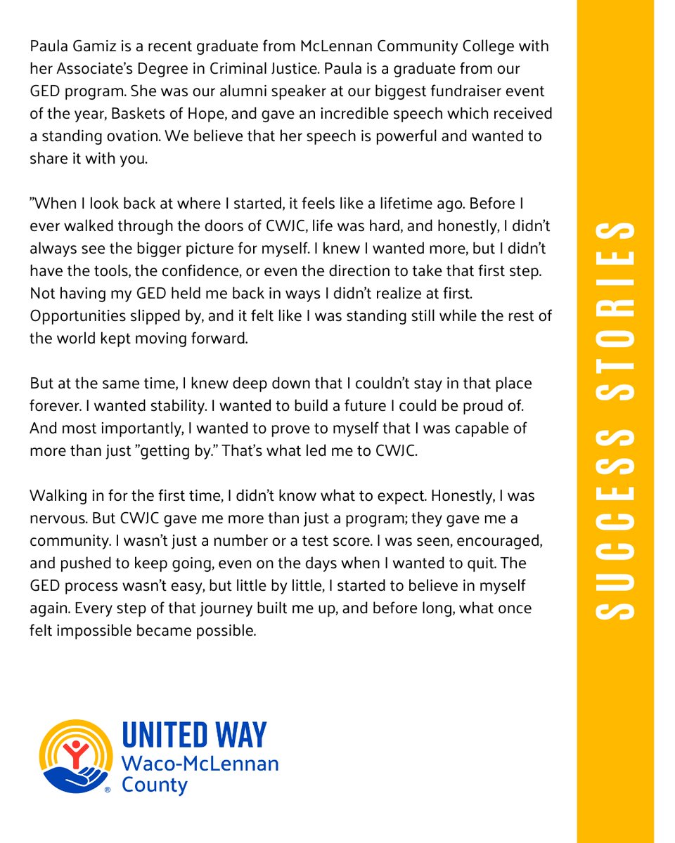 UWWMC's tweet photo. A helping hand can make all the difference.
CWJC shows what’s possible when support and opportunity come together. We’re proud to stand with them.
Check out the graphic for a success story! https://t.co/mHCEFkhZAy