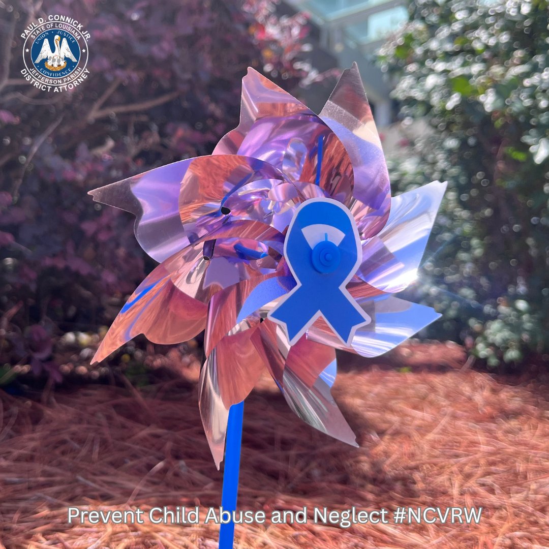 JeffParishDA's tweet photo. April is Child Abuse Prevention Month, and we recognize the event during National Crime Victims’ Rights Week by wearing blue clothing. The Jefferson Children’s Advocacy Center plants pinwheels during the month each year to focus on child abuse and neglect. https://t.co/Y2GZKuhGJF