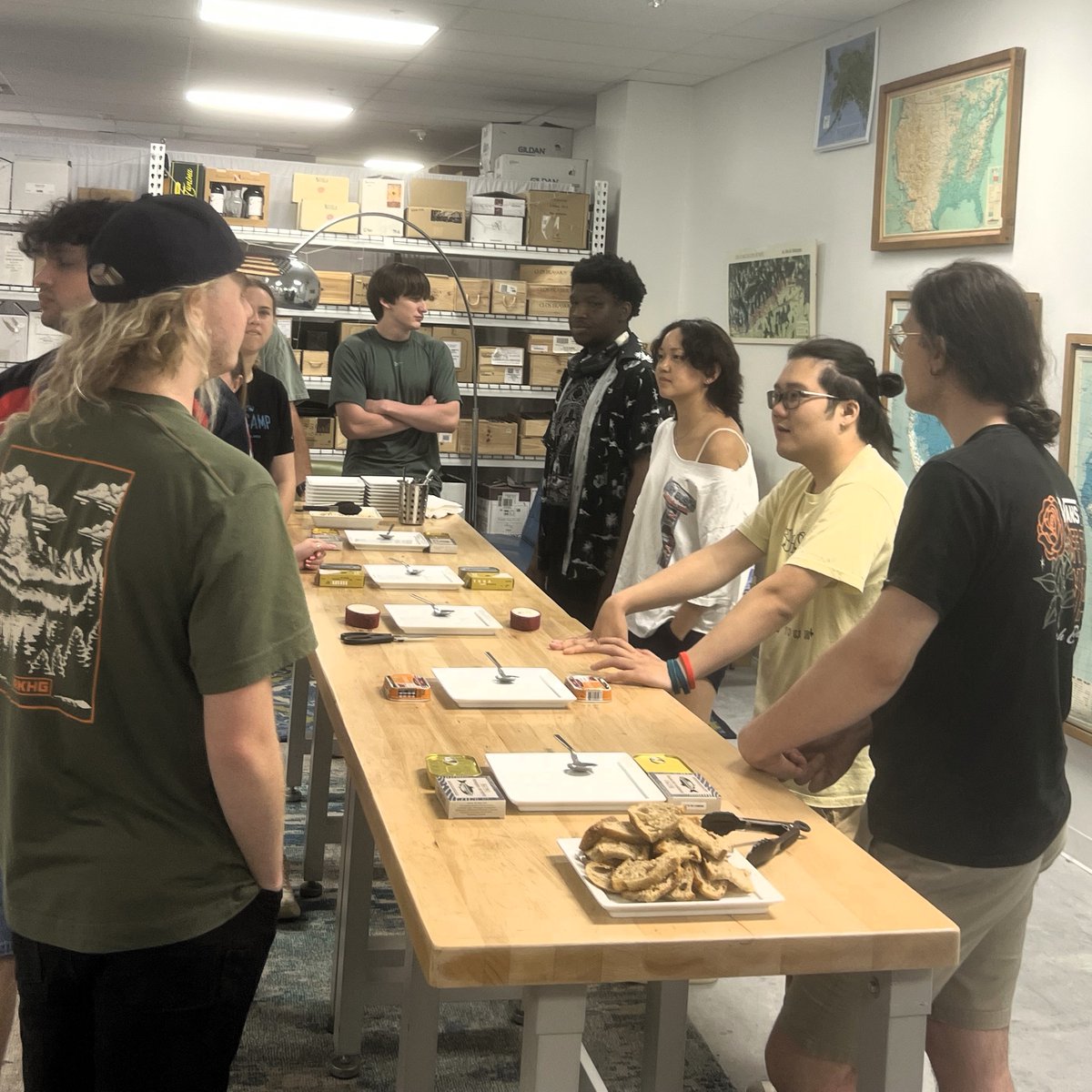 sustainbiomtrls's tweet image. Wine Lab owner, Katie Pritchard, welcomed the Packaging and Culture class for a hands-on, curated, tinned seafood tasting. Students explored the varying packages - not just for shelf life, but as culinary identities! Learning never tasted so good!

#VT #SBIO #PackagingAndCulture