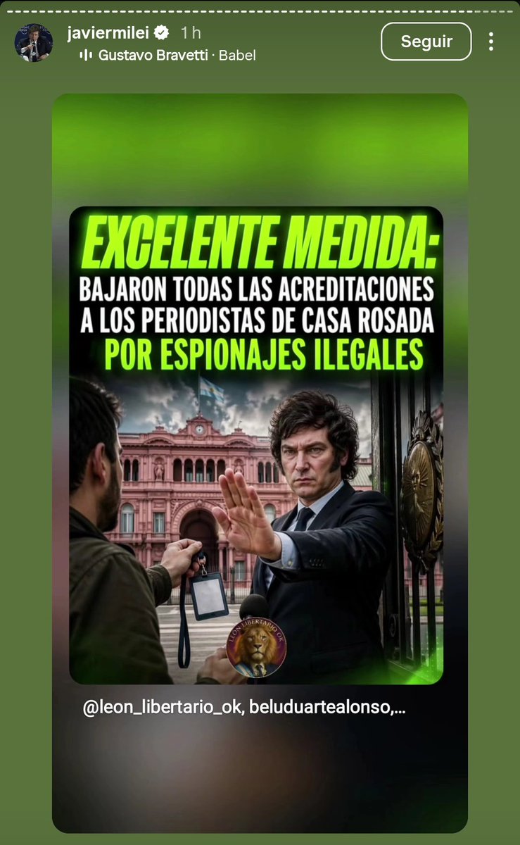 altoque_ok's tweet image. 🔴 #Milei celebra en Instagram la censura a periodistas en la #CasaRosada