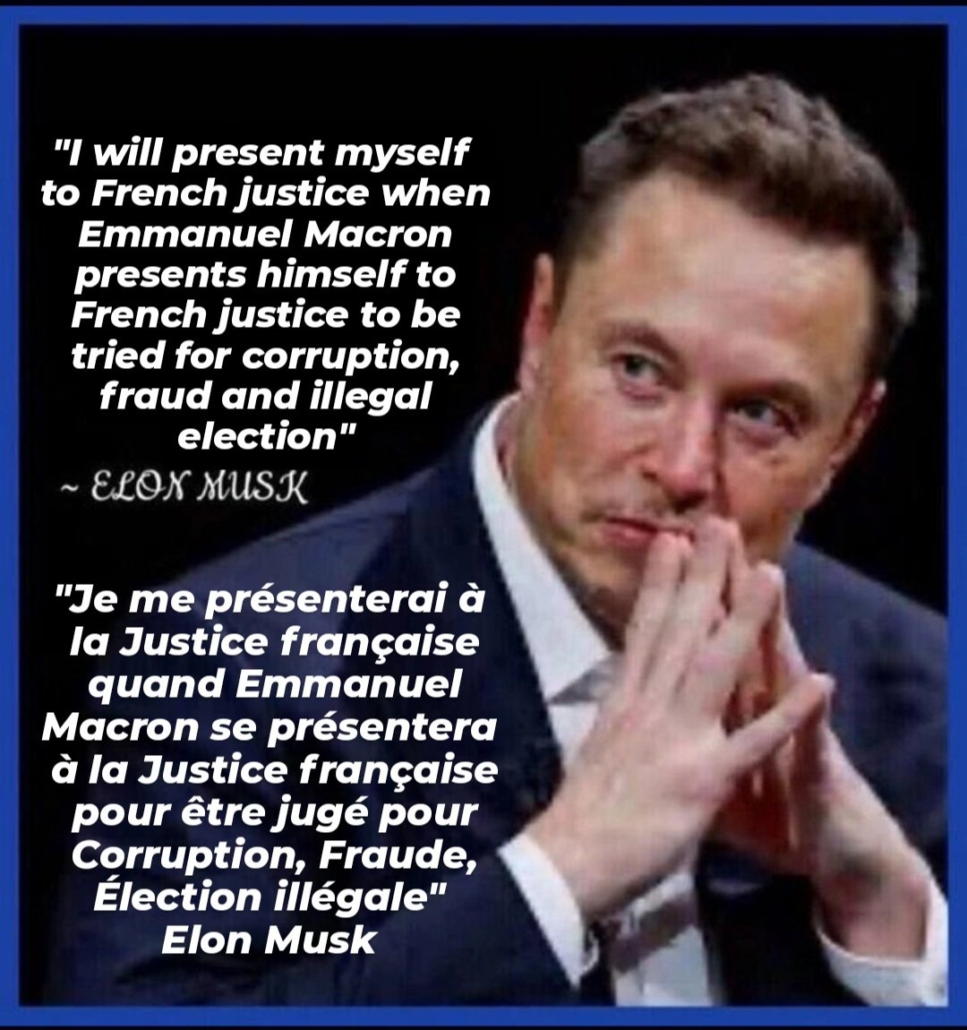 Grava_Frantz's tweet image. "Je me présenterai à la Justice française, quand Emmanuel Macron se présentera à la Justice française pour être jugé pour Corruption, Fraude, Élection illégale" #ElonMusk #MacronDemission #FabiusEnPrison #ConseilConstitutionnel @elonmusk @pgcaParis @conf_nat_procs