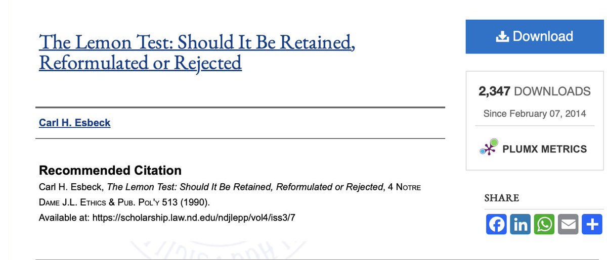 NotreDameJLEPP's tweet photo. The Nathan v. Alamo opinion also cites Prof. Carl Esbeck's article in @NotreDameJLEPP's vol. 4, in addition to @NDLaw's esteemed @RickGarnett. 

Check out Prof. Esbeck's article in our repository! https://t.co/7rvMRAyjhC